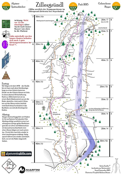 Pink 2015 Topo auch mit den Routen Alpiner Spaetaufsteher und Gebrochene Rippe